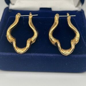 Gold Dangle Hoop Earrings with Intricate Design​​​